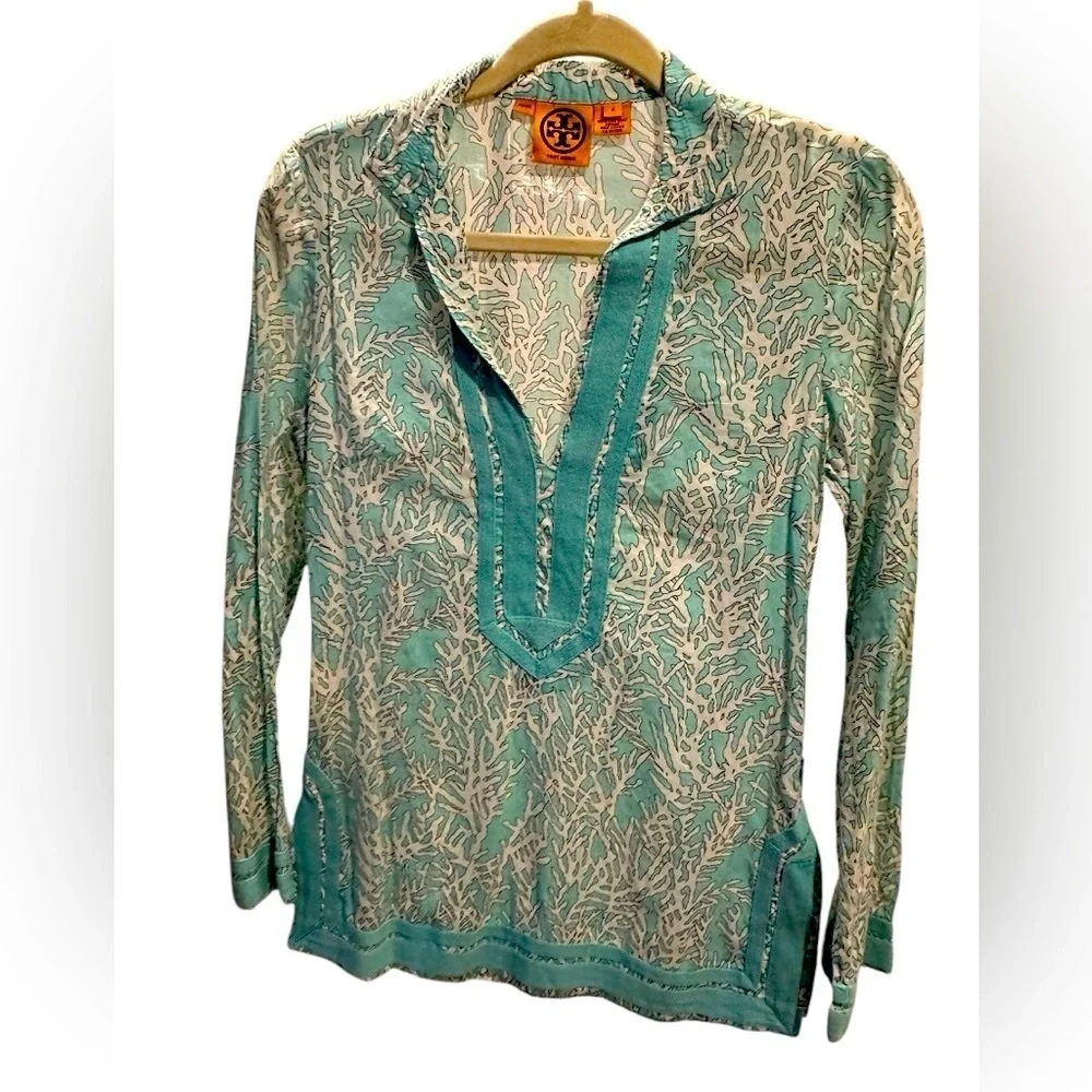 Tory Burch Teal and White Tunic size 0